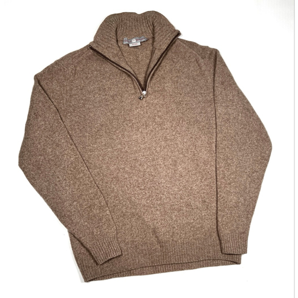Men's Luigi Baldo XL 100% Wool Quarter Zip Sweater Taupe Brown